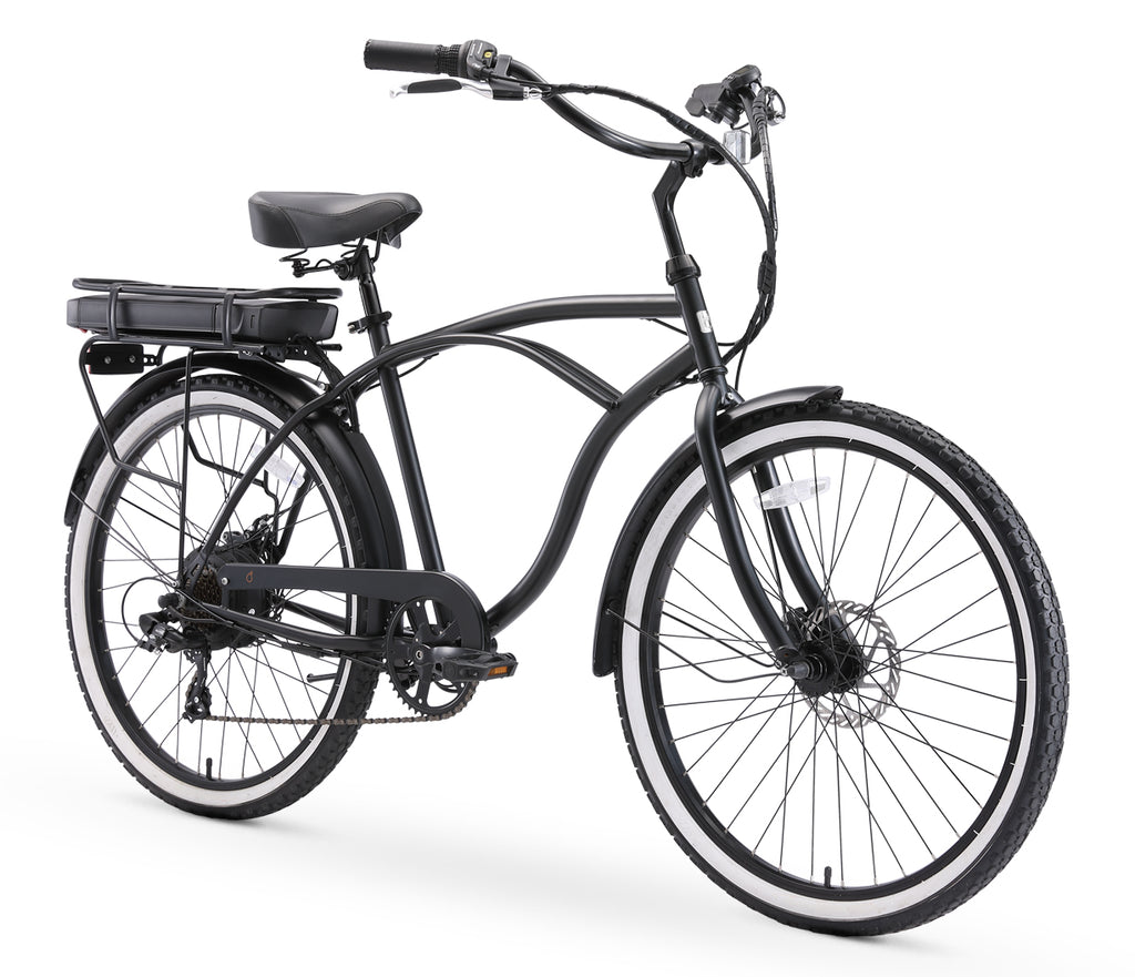 sixthreezero Around the Block Men's 26" 500W 7 Speed Electric Beach Cruiser Bicycle