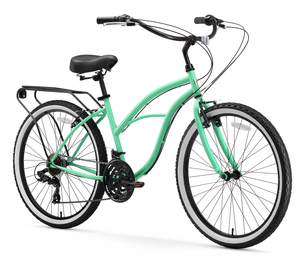 sixthreezero Around the Block Women's 24" 21 Speed Beach Cruiser Bicycle with Rear Rack