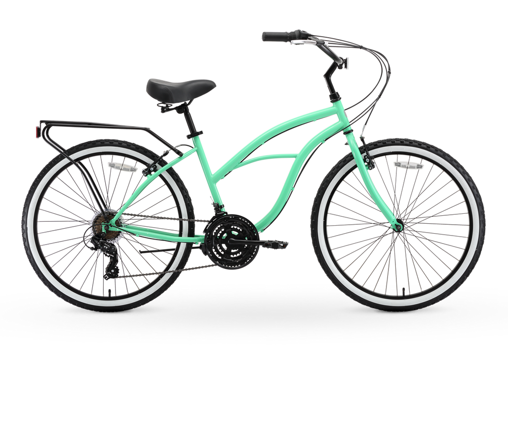 sixthreezero Around the Block Women's 24" 21 Speed Beach Cruiser Bicycle with Rear Rack