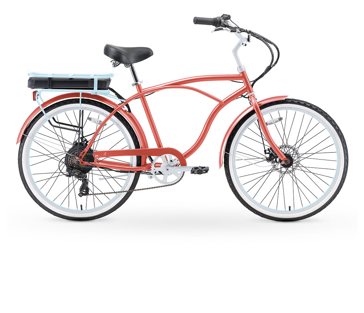 sixthreezero Around the Block Men's NEW 26" 500W 7-Speed Beach Cruiser Bicycle with Rear Rack