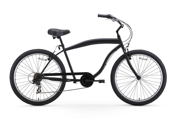 sixthreezero In The Barrel 7 Speed Men's Beach Cruiser Bike, Matte Black