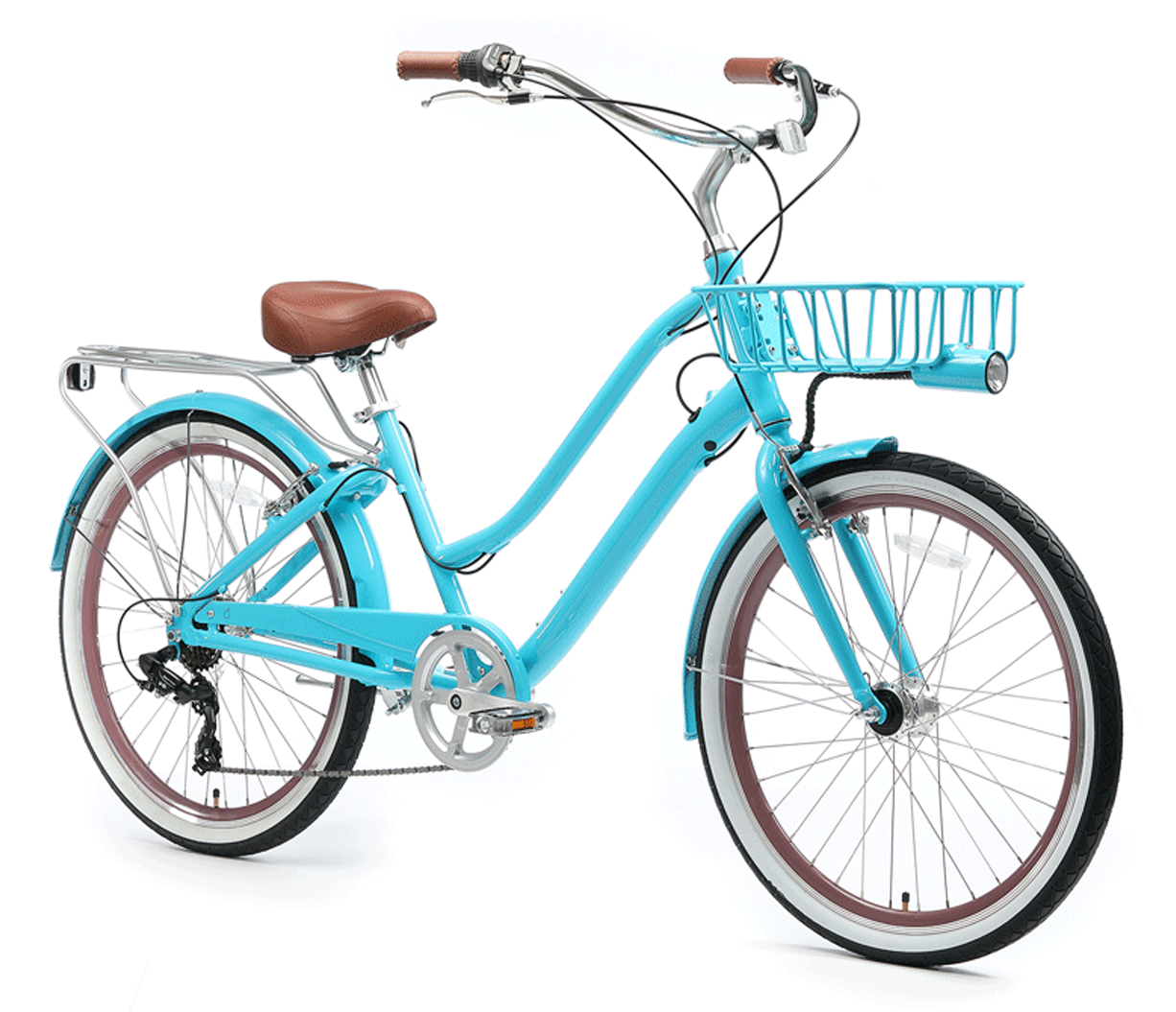 sixthreezero EVRYjourney Deluxe Women's 26" 7-Speed Touring Hybrid Bicycle w/ Integrated Lock, Basket, Light