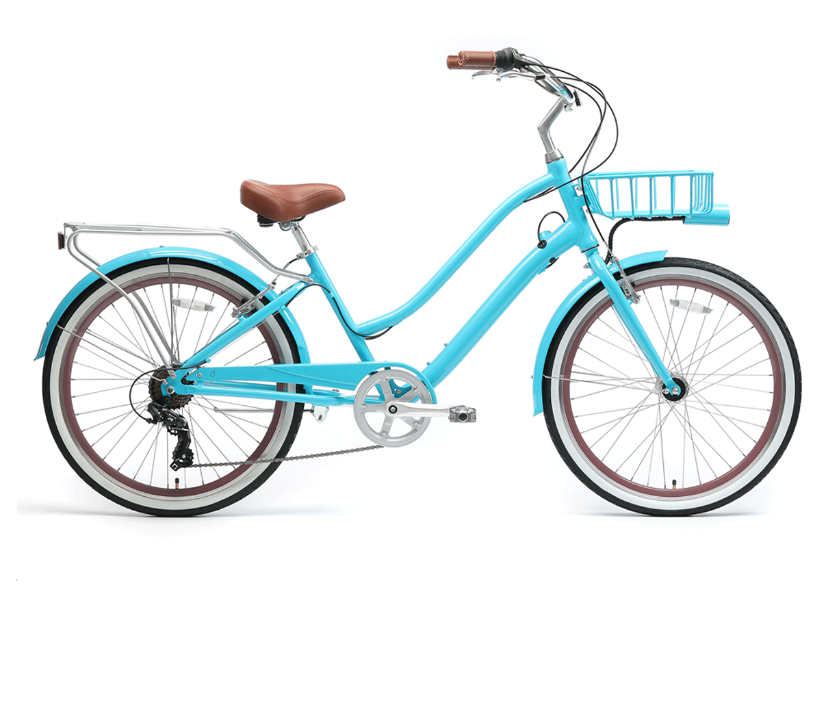 sixthreezero EVRYjourney Deluxe Women's 26" 7-Speed Touring Hybrid Bicycle w/ Integrated Lock, Basket, Light